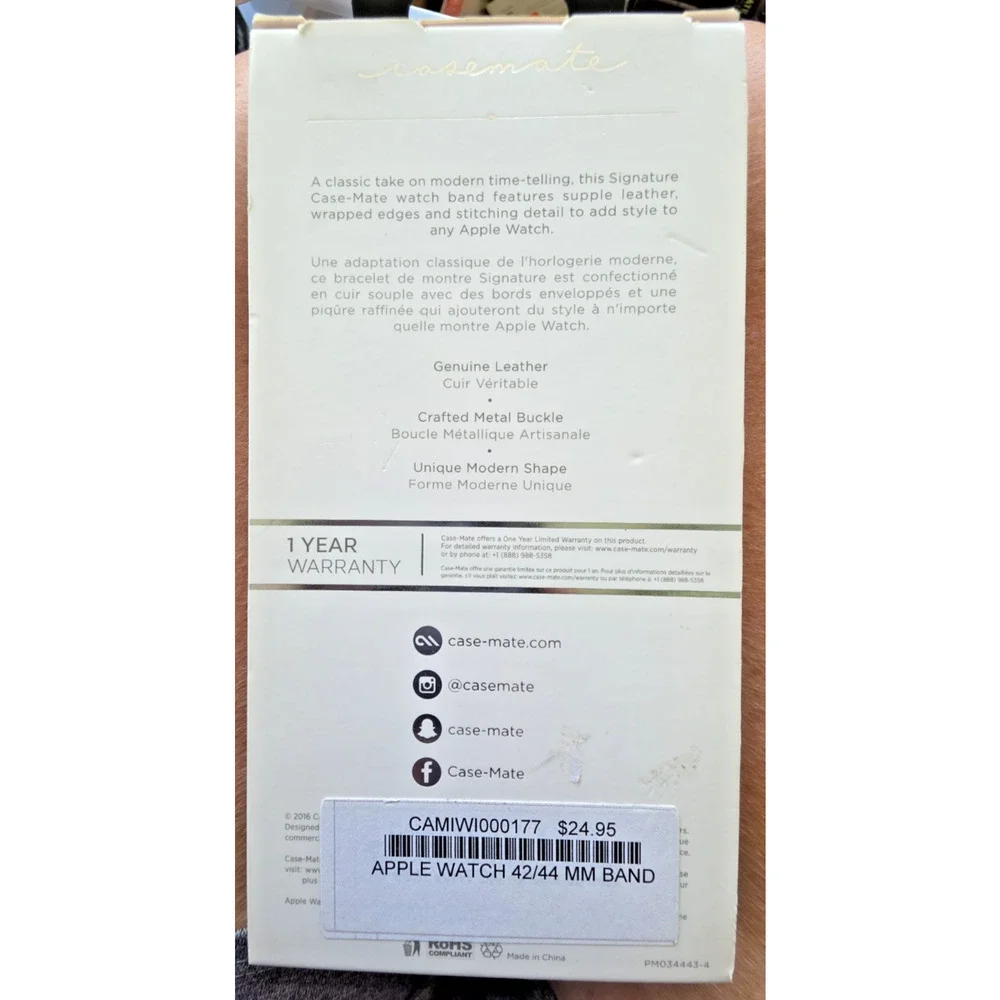 Apple Watch Black Leather Band, 42 mm, For Series 1, 2, 3 & Series 4, New In Box